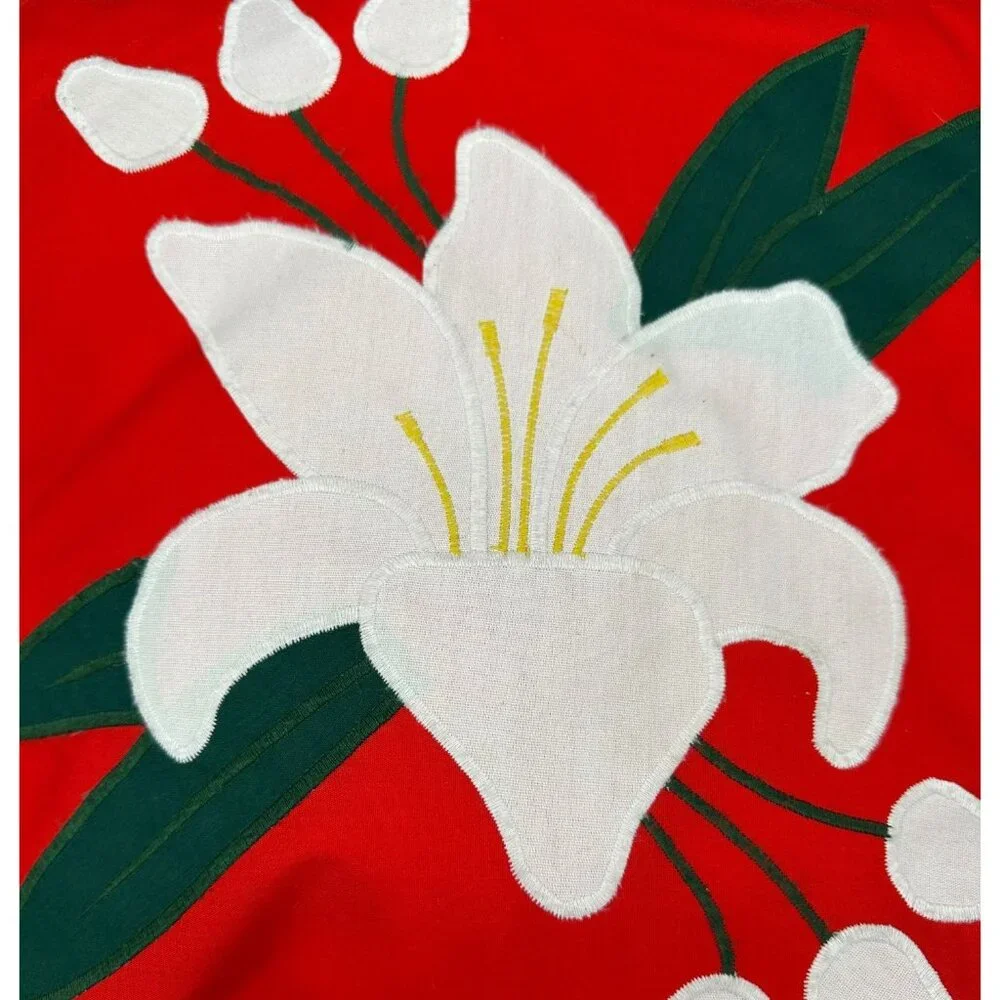 Vintage Throw Pillow Floral Handmade Red White Lace Calla Lily Flower Retro